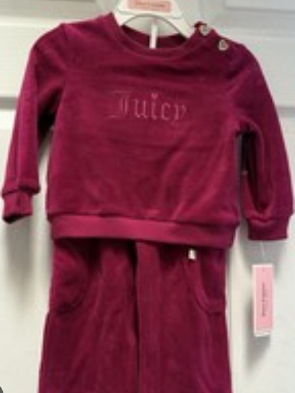Juicy Couture Girls Fuchsia Velour Sweat Suit Set